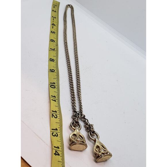 Vintage Wax Seal Watch Double Fob Lariat Necklace 1950s Emmons Georgian Chunky - Picture 12 of 16